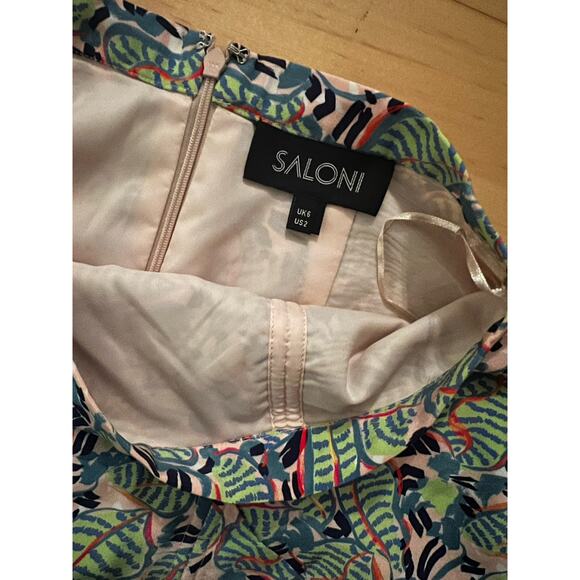 saloni Silk Midi Skirt With Slit In peach banana leaf 2 - Picture 2 of 3